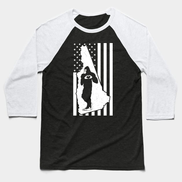 New Hampshire Bigfoot American Flag Baseball T-Shirt by Tesszero